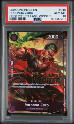 2024 ONE PIECE PROMOS WINGS OF THE CAPTAIN PRE-RELEASE RORONOA ZORO PSA 10 - Image 1