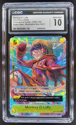2025 One Piece Monkey D. Luffy Super Rare Illustration Box #OP07-109 CGC 10 TL3 - Image 1