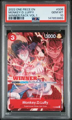 2022 ONE PIECE PROMOS WINNER PACK VOL.1 #006 MONKEY D. LUFFY PSA 10 - Image 1