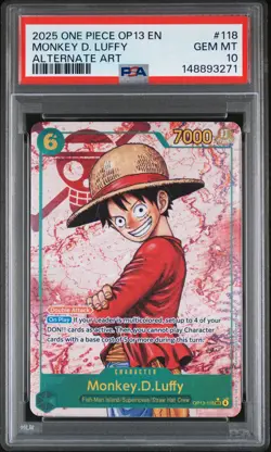 2025 ONE PIECE OP13-CARRYING ON HIS WILL ALTERNATE ART MONKEY D. LUFFY PSA 10 - Image 1