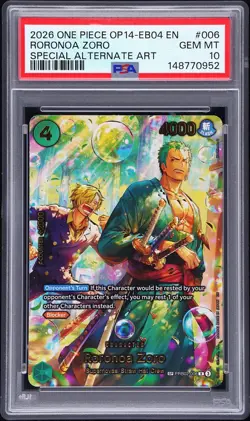 2026 ONE PIECE THE AZURE SEA'S SEVEN SPECIAL ALT ART #006 RORONOA ZORO PSA 10 - Image 1