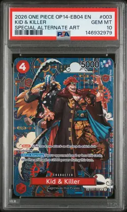 2026 ONE PIECE THE AZURE SEA'S SEVEN SPECIAL ALT ART #003 KID & KILLER PSA 10 - Image 1