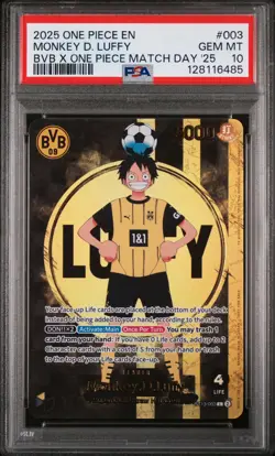 2025 ONE PIECE PROMOS BVB X ONE PIECE MATCH DAY 2025 #003 MONKEY D. LUFFY PSA 10 - Image 1