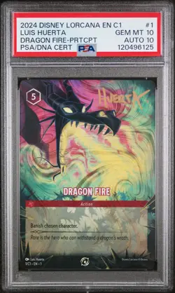 2024 DISNEY LORCANA EN C1-LORCANA CHALLENGE PROMO #1 DRAGON FIRE PSA 10 AUTO 10 - Image 1