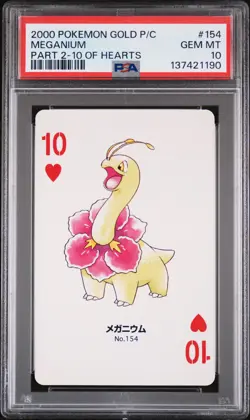 2000 POKEMON GOLD VERSION PART 2 PLAYING CARDS 10 OF HEARTS #154 MEGANIUM PSA 10 - Image 1