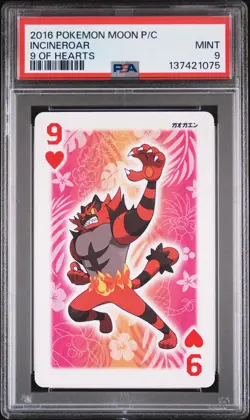 2016 POKEMON MOON PLAYING CARDS 9 OF HEARTS INCINEROAR PSA 9 - Image 1
