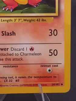 Charmeleon 24/102 Base Set Unlimited Uncommon Vintage 1999 WOTC Pokemon Card LP - Image 3