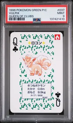 1996 POKEMON GREEN VERSION PLAYING CARDS QUEEN OF CLUBS #037 VULPIX PSA 9 - Image 1
