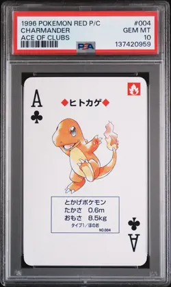 1996 POKEMON RED VERSION PLAYING CARDS ACE OF CLUBS #004 CHARMANDER PSA 10 - Image 1