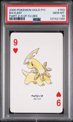 2000 POKEMON GOLD VERSION PART 2 PLAYING CARDS 9 OF CLUBS #153 BAYLEEF PSA 10 - Image 1