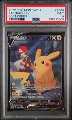 2022 POKEMON SWORD & SHIELD LOST ORIGIN #TG16 FULL ART/PIKACHU V PSA 9 - Image 1