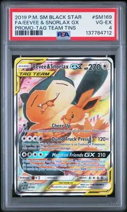 2019 POKEMON SM BLACK STAR PROMO TAG TEAM TINS FULL ART/EEVEE & SNORLAX GX PSA 4 - Image 1