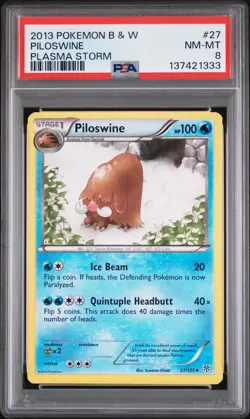 2013 POKEMON B&W PLASMA STORM #27 PILOSWINE PSA 8 - Image 1