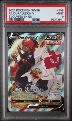 2021 POKEMON SWORD & SHIELD EVOLVING SKIES #198 FULL ART/DURALUDON V PSA 9 - Image 1