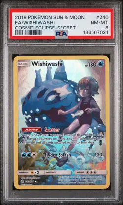2019 POKEMON SUN & MOON COSMIC ECLIPSE SECRET #240 FULL ART/WISHIWASHI PSA 8 - Image 1