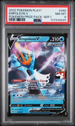 2022 POKEMON PLAY! POKEMON PRIZE PACK: SERIES 1 #040 EMPOLEON V PSA 8 - Image 1