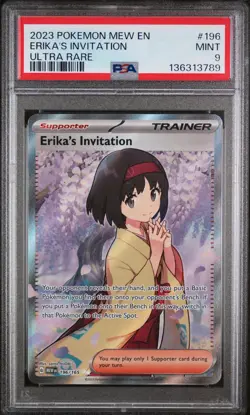 2023 POKEMON MEW EN-151 ULTRA RARE #196 ERIKA'S INVITATION PSA 9 - Image 1