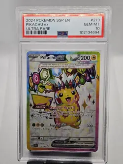 2024 POKEMON SSP EN-SURGING SPARKS ULTRA RARE #219 PIKACHU EX PSA 10 - Image 1