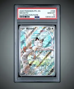 2025 POKEMON PFL EN-PHANTASMAL FLAMES ILLUSTRATION RARE #106 MEOWTH PSA 10 - Image 1