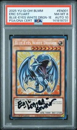 2025 YU-GI-OH! BLMM-1ST EDITION BLUE-EYES WHITE DRAGON ERIC STUART PSA 8 AUTO 10 - Image 1