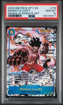 2025 ONE PIECE A FIST OF DIVINE SPEED MANGA ALT ART #118 MONKEY D. LUFFY PSA 10 - Image 1