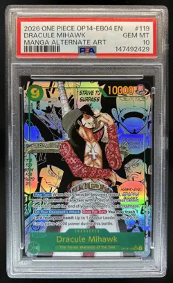 2026 One Piece Azure Sea's Seven Dracule Mihawk Manga Alt Art #OP14-119 PSA 10 - Image 1