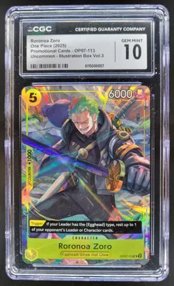 2025 One Piece Illustration Box Vol.3 Roronoa Zoro Promos #OP07-113 CGC 10 TL3 - Image 1
