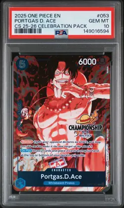 2025 ONE PIECE CHAMP 2025-26 CELEBRATION PACK #053 PORTGAS D. ACE PSA 10 - Image 1