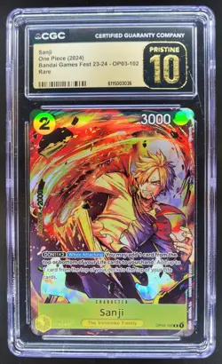 2024 One Piece Bandai Game Fest Sanji Rare #OP03-102 CGC 10 Pristine TL3 - Image 1