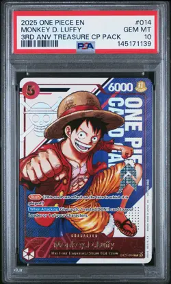 2025 ONE PIECE 3RD ANNIVERSARY! TREASURE CAMPAIGN #014 MONKEY D. LUFFY PSA 10 - Image 1