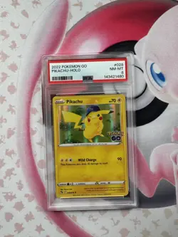 Graded PSA 8 Holo PIKACHU Pokemon Go 2022 Card 028/078 Blue Cap Red Cheeks - Image 1