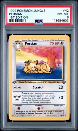 PSA 8 1st Edition Persian Pokemon Jungle 1999 Uncommon #42 Near Mint Fresh Slab - Image 1