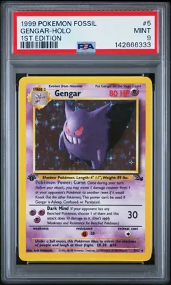 1999 POKEMON FOSSIL 1ST EDITION #5 GENGAR-HOLO PSA 9 - Image 1