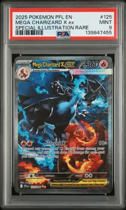 2025 POKEMON PFL EN-PHANTASMAL FLAMES #125 MEGA CHARIZARD X EX PSA 9 - Image 1