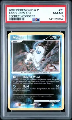 2007 POKEMON DIAMOND & PEARL SECRET WONDERS #21 ABSOL-REVERSE FOIL PSA 8 - Image 1