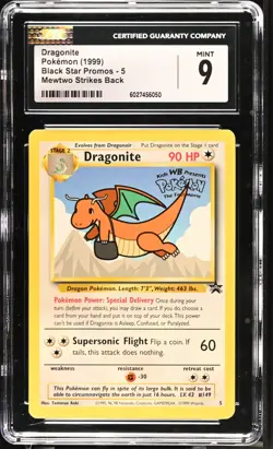 Pokemon 1999 Dragonite Mewtwo Strikes Back Black Star Promos #5 CGC 9 - Image 1
