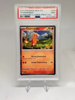 2024 POKEMON MEW EN-151 CHARIZARD EX SUPER-PREM COLL #004 CHARMANDER PSA 9 - Image 1