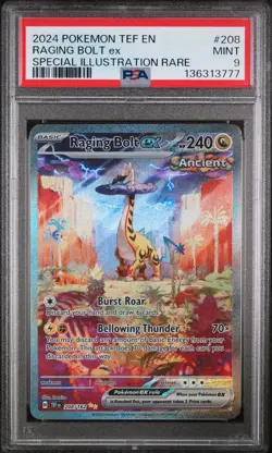 2024 POKEMON TEMPORAL FORCES SPECIAL ILLUSTRATION RARE #208 RAGING BOLT EX PSA 9 - Image 1