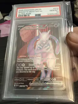 2025 POKEMON DRI EN-DESTINED RIVALS ULTRA RARE TEAM ROCKET'S MEWTWO EX PSA 10 - Image 1