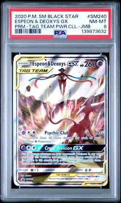 2020 POKEMON SM BLACK STAR PROMO #SM240 ESPEON & DEOXYS GX PSA 8 - Image 1