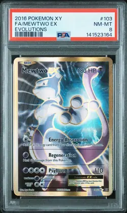 2016 POKEMON XY EVOLUTIONS #103 FULL ART/MEWTWO EX PSA 8 - Image 1