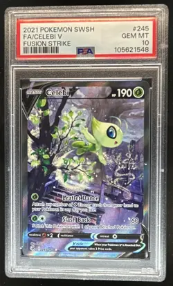 2021 Pokemon SWSH Fusion Strike Celebi V Full Art Rare #245/264 PSA 10 - Image 1