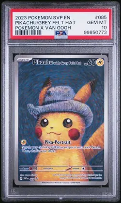 2023 POKEMON SVP POKEMON X VAN GOGH #085 PIKACHU WITH GREY FELT HAT PSA 10 - Image 1