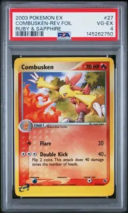 2003 POKEMON EX RUBY & SAPPHIRE #27 COMBUSKEN-REVERSE FOIL PSA 4 - Image 1