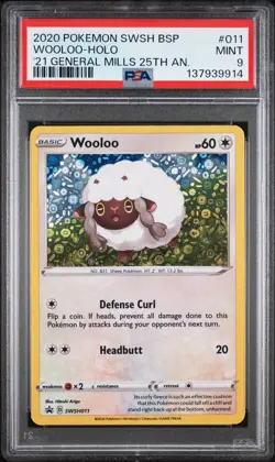 2020 POKEMON SWSH PROMO 2021 GENERAL MILLS 25TH ANNIVERSARY WOOLOO-HOLO PSA 9 - Image 1