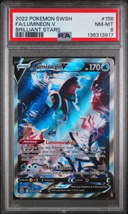 2022 POKEMON SWORD & SHIELD BRILLIANT STARS #156 FULL ART/LUMINEON V PSA 8 - Image 1