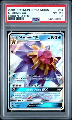 2019 POKEMON SUN & MOON HIDDEN FATES #14 STARMIE GX PSA 8 - Image 1