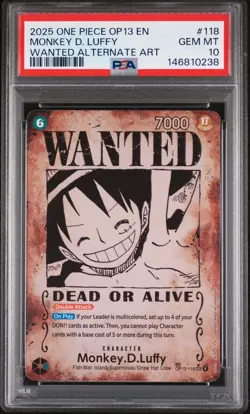 2025 ONE PIECE CARRYING ON HIS WILL WANTED ALT ART #118 MONKEY D. LUFFY PSA 10 - Image 1