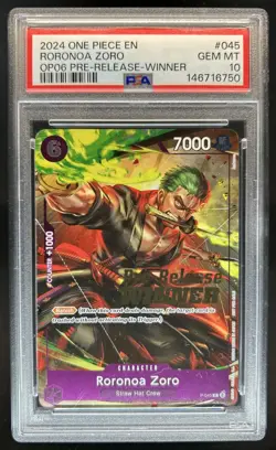 2024 One Piece OP06 Pre-Release Winner Roronoa Zoro #P-045 PSA 10 - Image 1