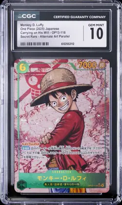 2025 ONE PIECE JPN CARRYING ON HIS WILL SR AA MONKEY D. LUFFY CGC 10 GEM MINT - Image 1